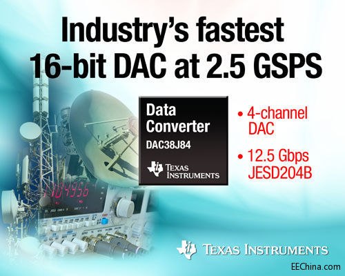 TIƳҵٶ 16 λ DACʸߴ 2.5 GSPS֧ 12.5 Gbps JESD204B