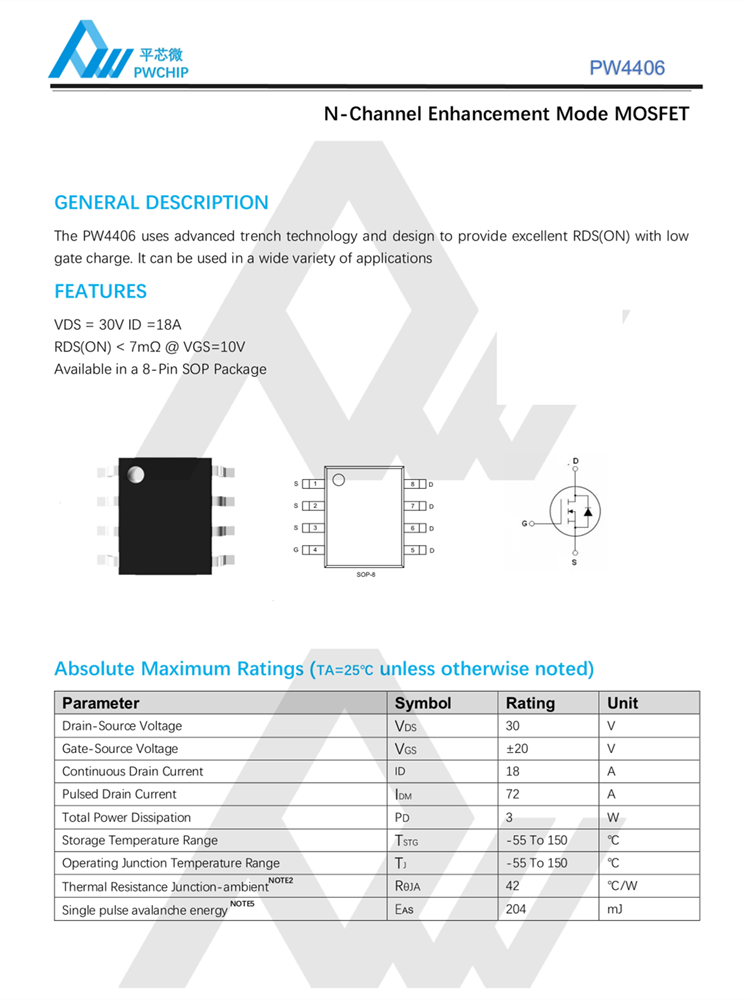 PW4406 SOP8װ 30V 18A NMOSFETЧӦ ԭװ