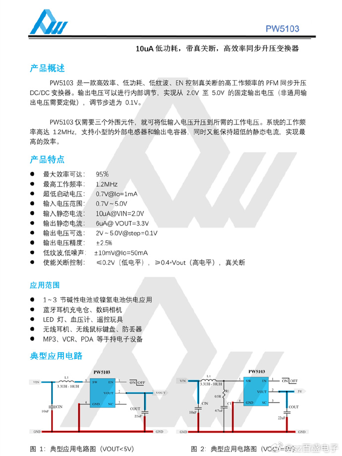 PW5100-3.0V 3.3V 5.0V 1.5A PFMͬѹDC-DCתоƬ